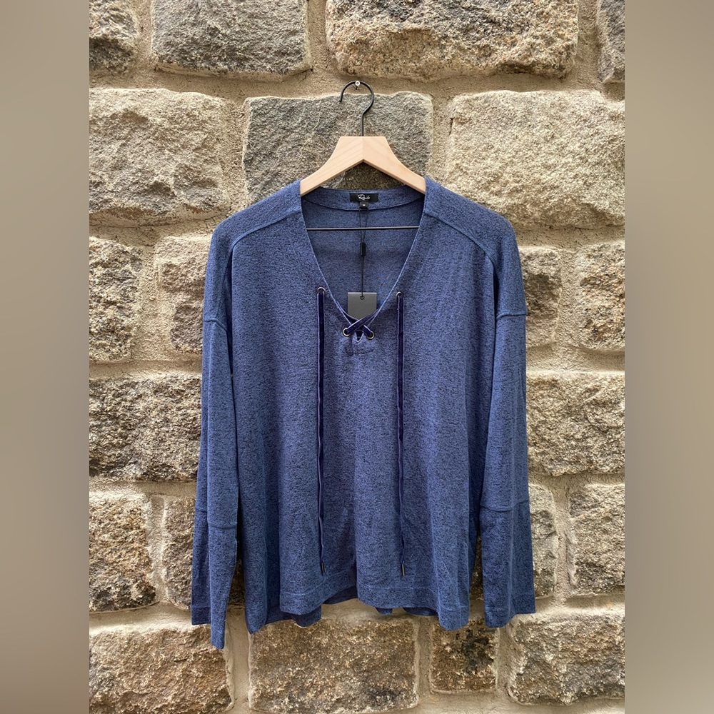 Rails Leigh Heathered Long-Sleeve Top With Velvet Ties Melange Navy size M